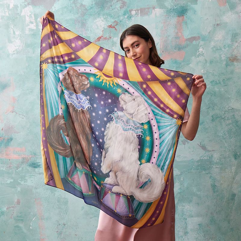 Fable England X Catherine Rowe Pet Portraits Doodle Silk Square Scarf ...