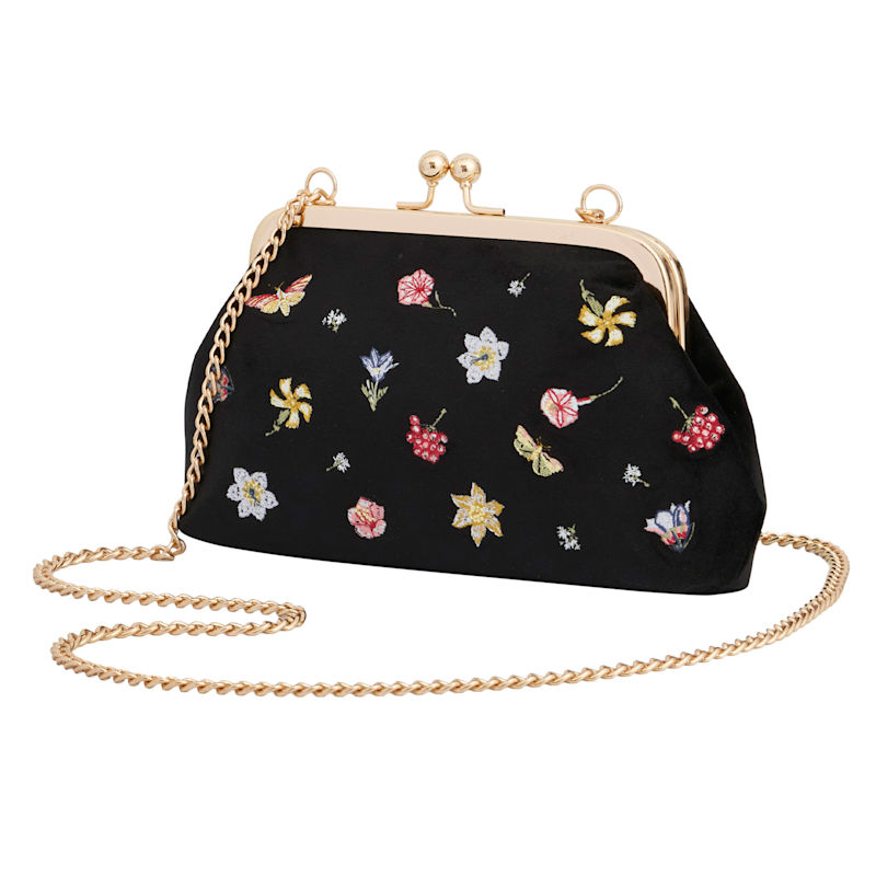 Thumbnail of Floral Ditsy Embroidered Black Velvet Clutch Bag image