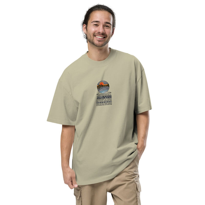 Thumbnail of Faded Eucalyptus Panoramic Peaks Explore Co. Oversized Cotton T-Shirt - Men image