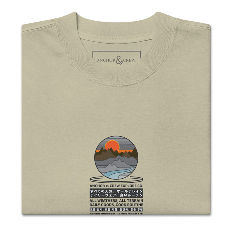 Thumbnail of Faded Eucalyptus Panoramic Peaks Explore Co. Oversized Cotton T-Shirt - Men image