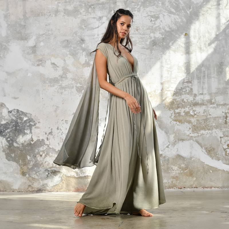 Fairy Dress Khaki Green - Boho Maxi Dress | Zhenabia | Wolf & Badger