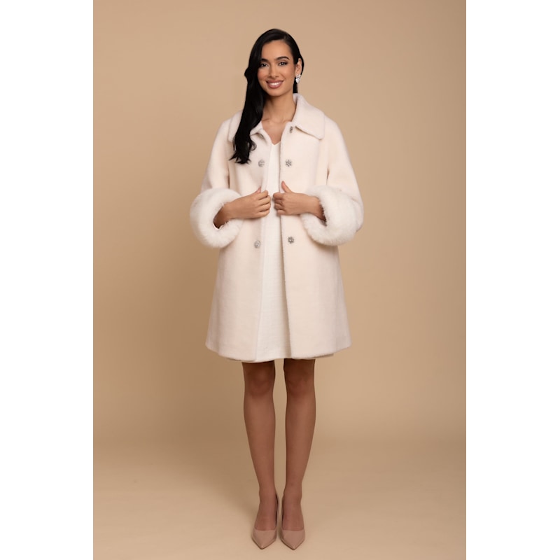 Fairytale Wool & Faux Fur Teddy Coat In Bianco | Santinni | Wolf
