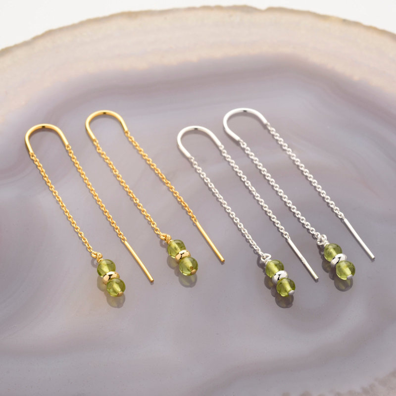Thumbnail of Peridot August Birthstone Fall Earrings Sterling Silver image