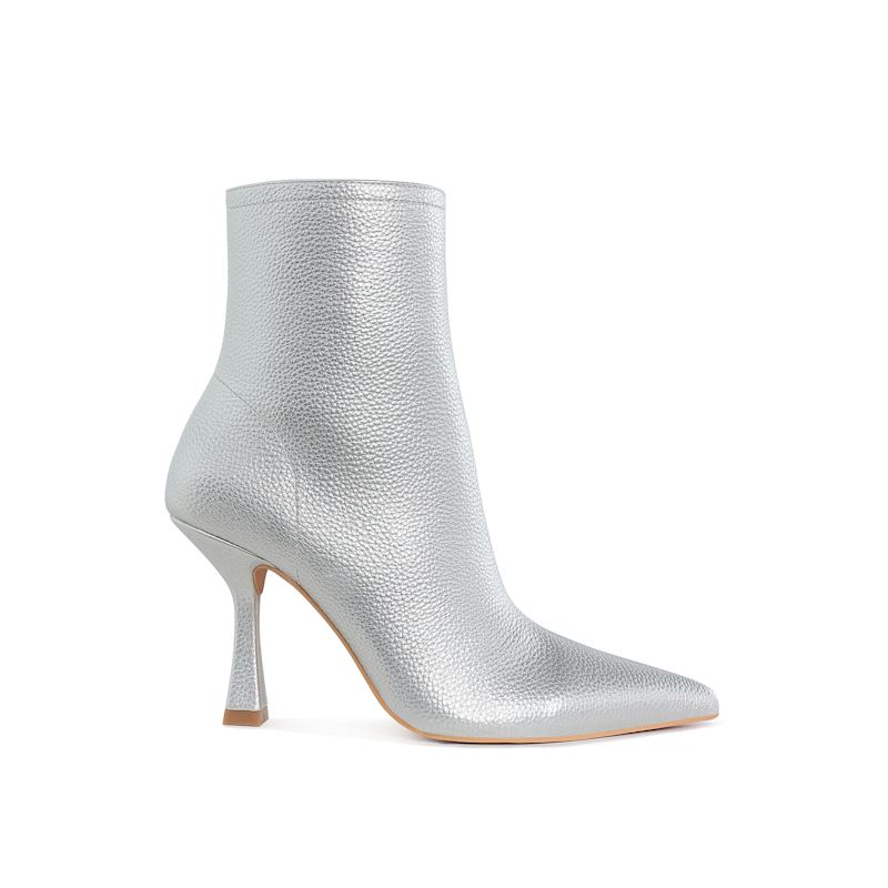 Thumbnail of Tentia Metallic Pleather Spool Heel Boots In Silver By Rag & Co image