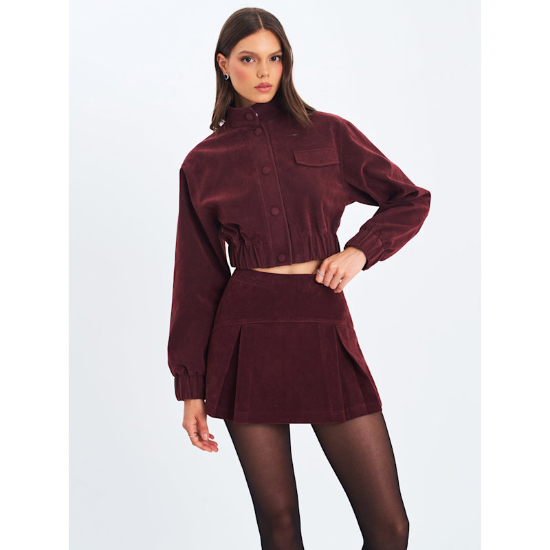 Thumbnail of Farryn Mahogany Vegan Suede Cropped Bomber Jacket image