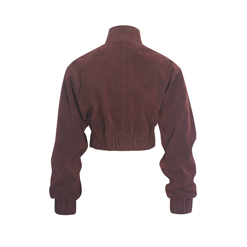 Thumbnail of Farryn Mahogany Vegan Suede Cropped Bomber Jacket image