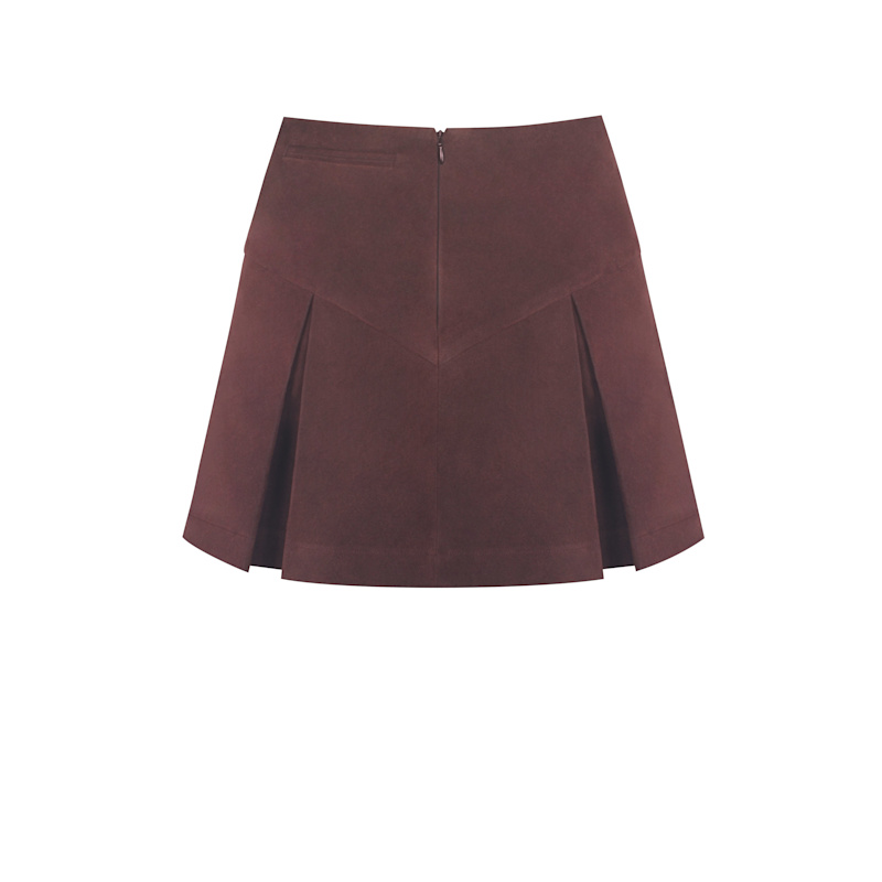 Thumbnail of Faryn Mahogany Vegan Suede Pleated A-Line Mini Skirt image