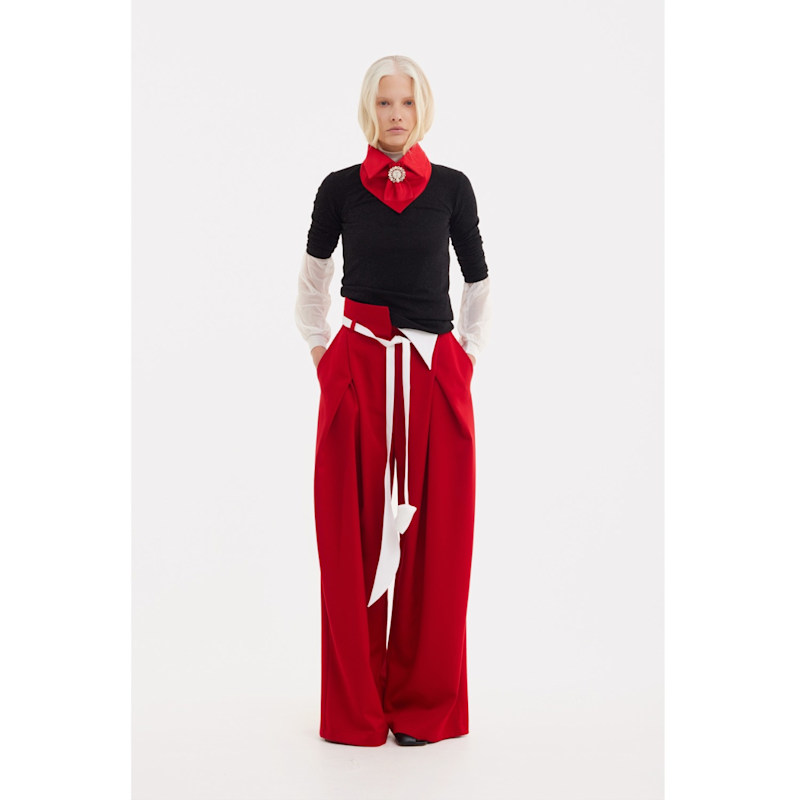 Thumbnail of Fashion Forward Wide-Leg Pants & Contrast Belt - Red image