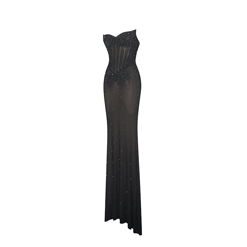 fatima burgundy crystal sleeveless corset maxi dress Black Mermaid M / 6-8 hugging dress blends luxury Black Midi Wedding Guest Size:36