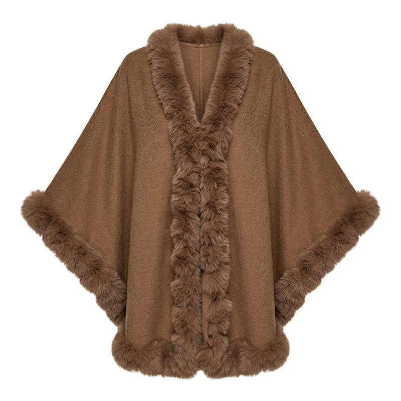 Thumbnail of Faux Fur Cape Saddle Brown Kimono image