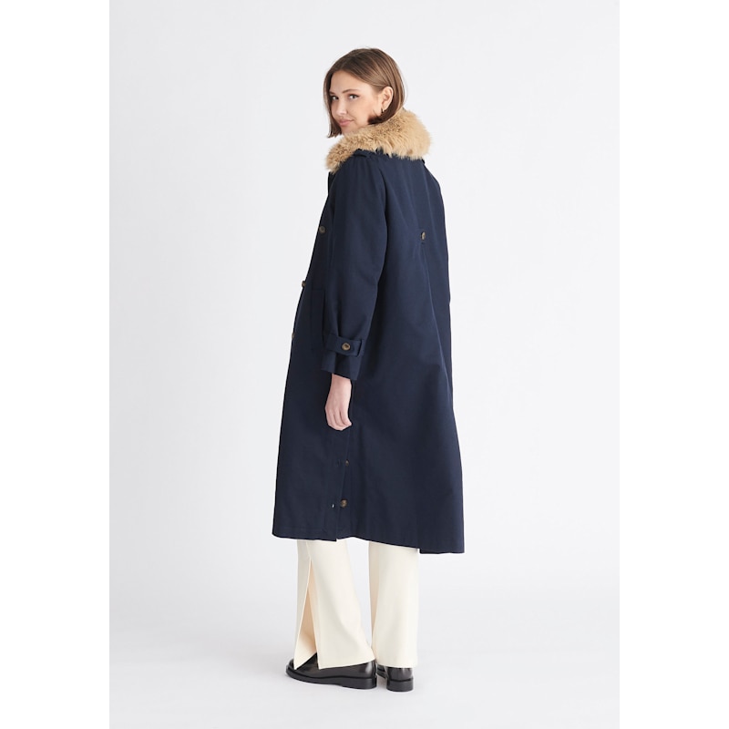 Thumbnail of Faux Fur Collar Coat In Navy image