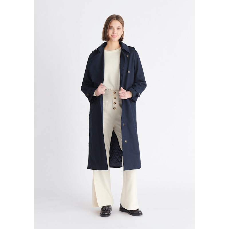 Thumbnail of Faux Fur Collar Coat In Navy image