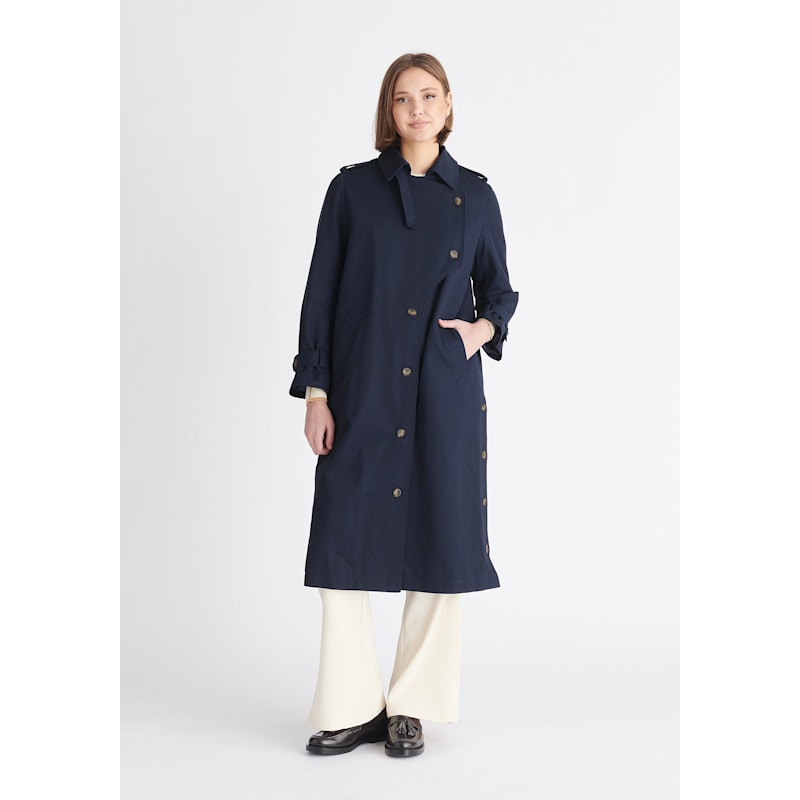 Thumbnail of Faux Fur Collar Coat In Navy image
