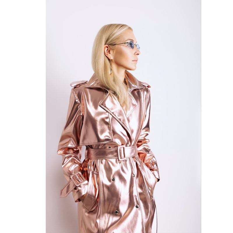 Faux Leather Midi Wrap Trench Rose Gold | Julia Allert