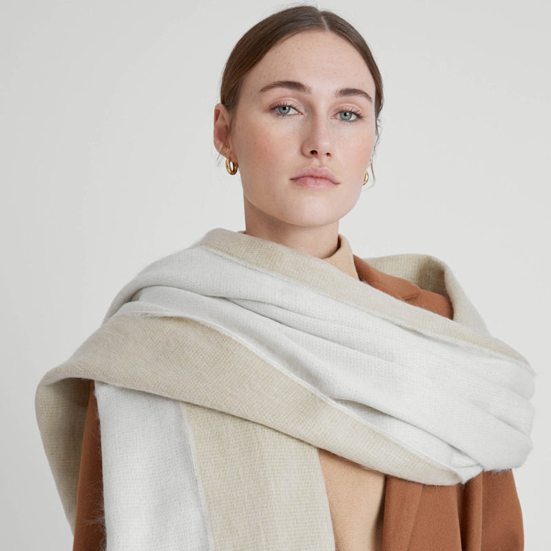 Thumbnail of Double Scarf/Shawl Beige & White Alpaca Wool image