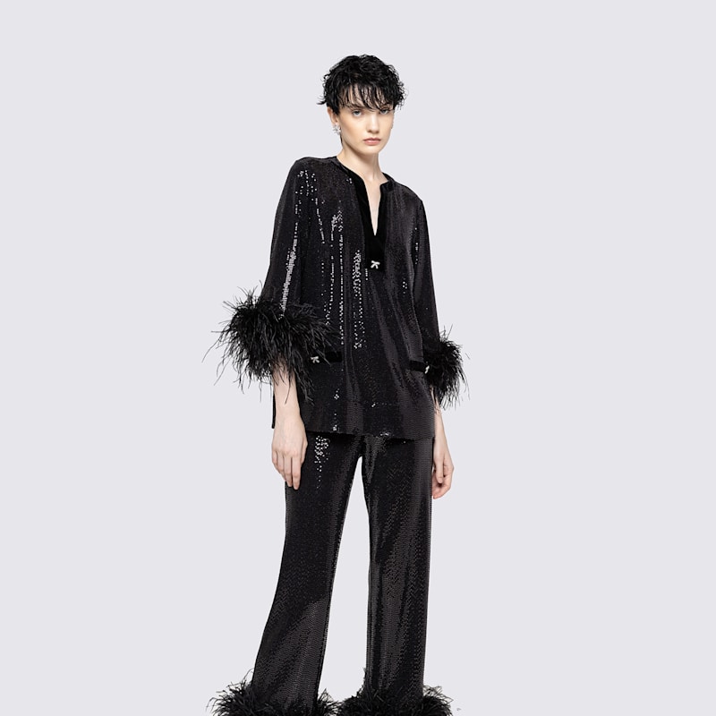 Thumbnail of Feather-Trimmed Sequined Pants image