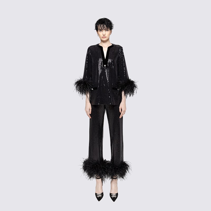 Thumbnail of Feather-Trimmed Sequined Pants image