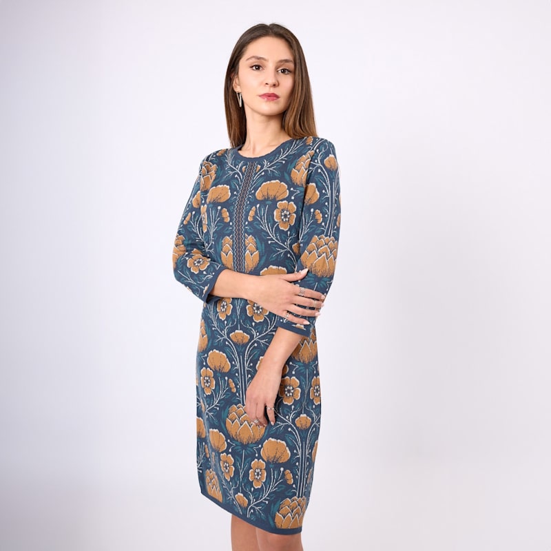 Peraluna Felicity Floral Jacquard Knit Dress - Blue/brown