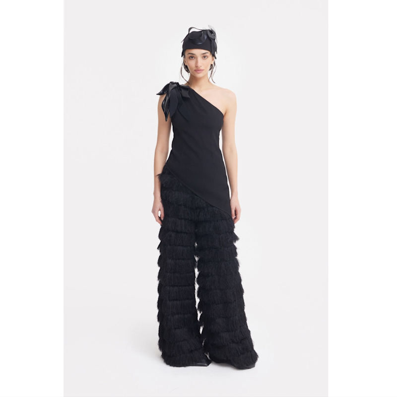 Thumbnail of Feminine Asymmetric One-Shoulder Blouse Black image