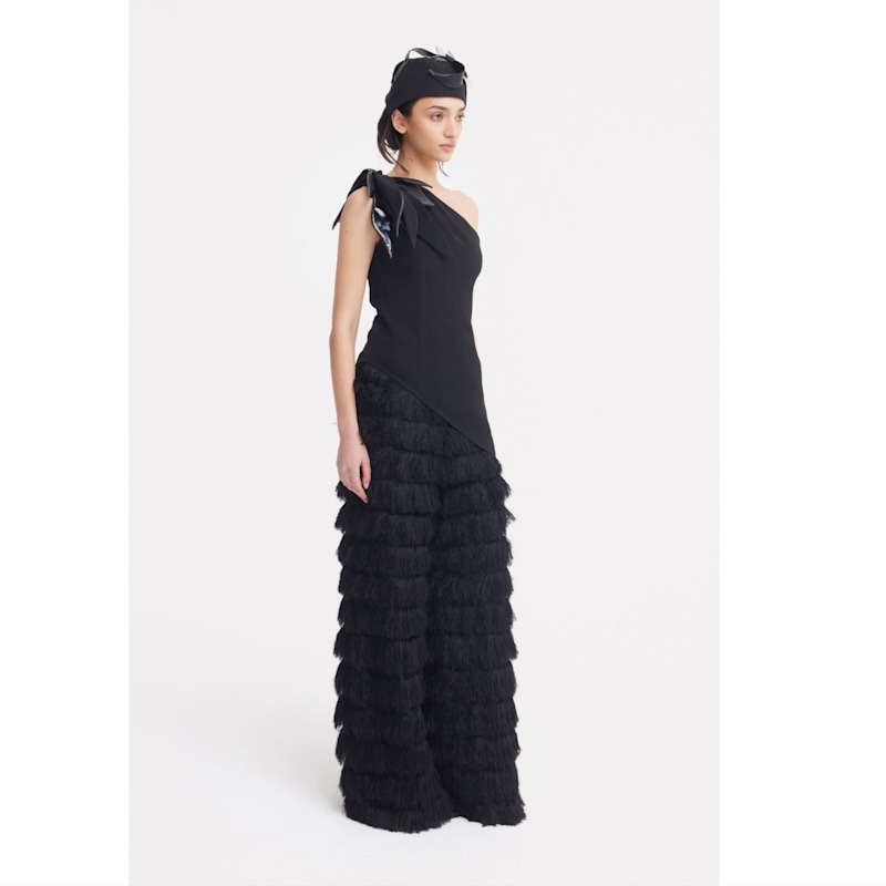 Thumbnail of Feminine Asymmetric One-Shoulder Blouse Black image