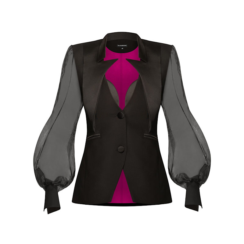Thumbnail of Femme Fatale Tailored Blazer With Organza Sleeves - Black image