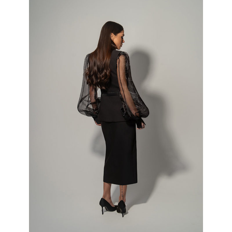 Thumbnail of Femme Fatale Tailored Blazer With Organza Sleeves - Black image