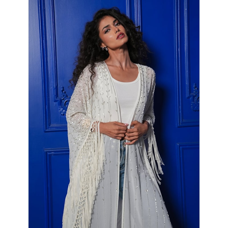 Thumbnail of Fi Statement Hand Embellished Fringe Trim Kimono image