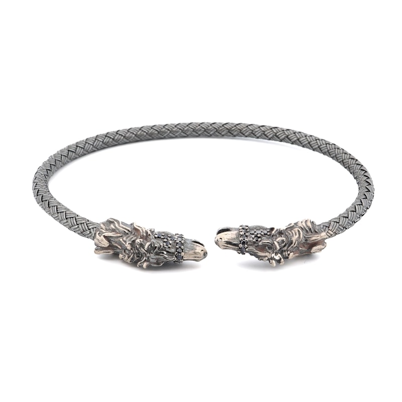 Thumbnail of Fierce Twin Dragon Men’s Sterling Silver Adjustable Bracelet - Silver image