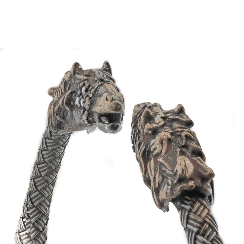 Thumbnail of Fierce Twin Dragon Men’s Sterling Silver Adjustable Bracelet - Silver image