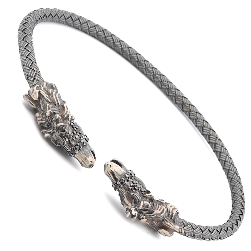 Thumbnail of Fierce Twin Dragon Men’s Sterling Silver Adjustable Bracelet - Silver image