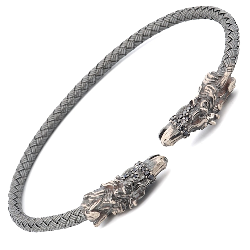 Thumbnail of Fierce Twin Dragon Men’s Sterling Silver Adjustable Bracelet - Silver image