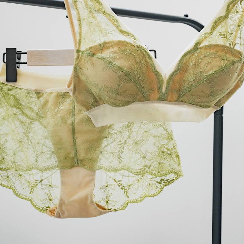 Thumbnail of Cotton Bralette With Leavers Lace, Pistachio Green image