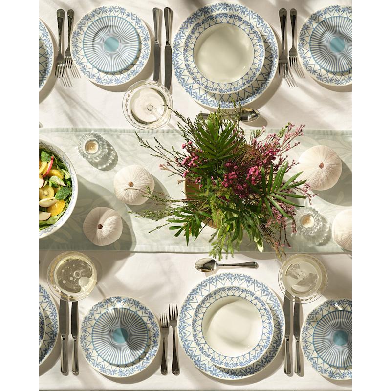 Thumbnail of Fine Bone China Set Of Four Dinner Plates Palms Blue image