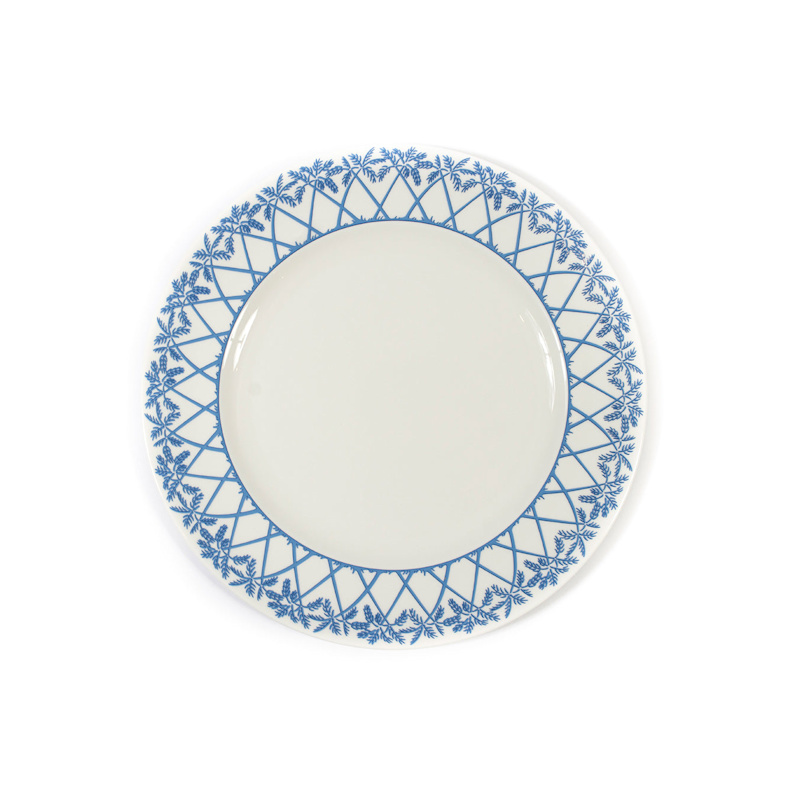 Thumbnail of Fine Bone China Set Of Four Dinner Plates Palms Blue image