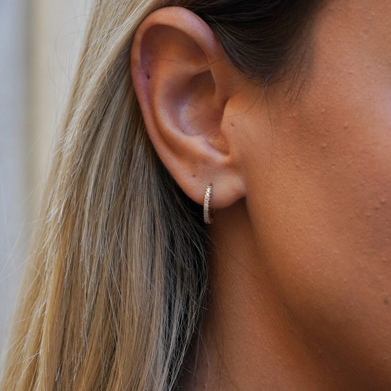 Thumbnail of Fine Classic Pave Hoop Earrings 14Ct Solid Gold image
