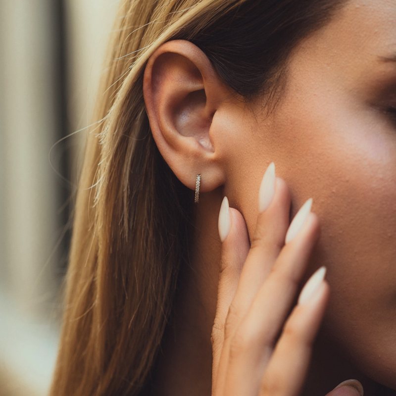 Thumbnail of Fine Classic Pave Hoop Earrings 14Ct Solid Gold image