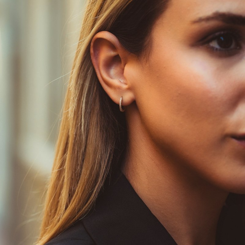 Thumbnail of Fine Classic Pave Hoop Earrings 14Ct Solid Gold image