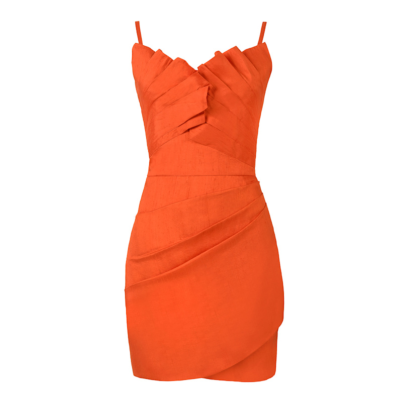 Fiore Orange Taffeta Mini Cocktail Dress | Alina Cernatescu | Wolf & Badger