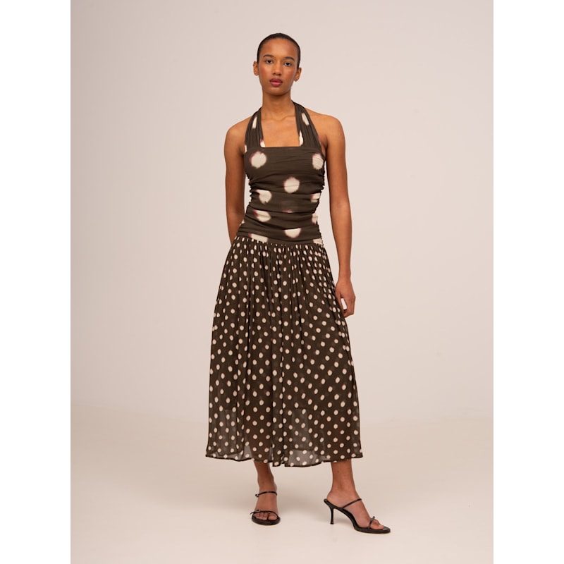 Thumbnail of Firstdance Brown Polka Dot Midi Dress image