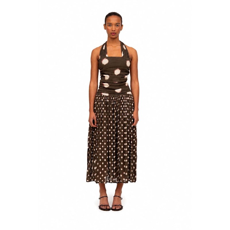 Thumbnail of Firstdance Brown Polka Dot Midi Dress image