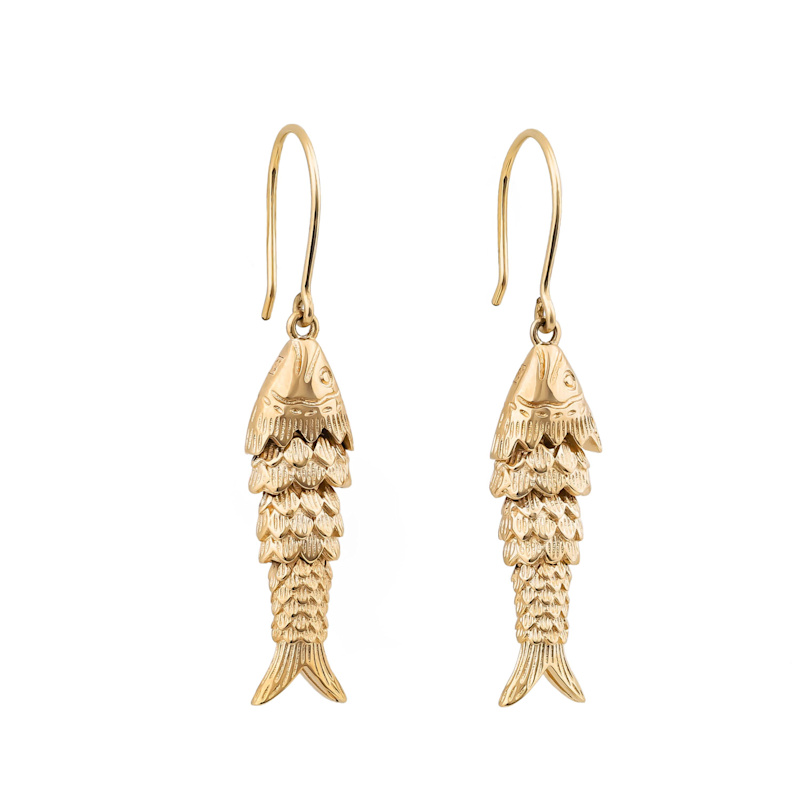 Thumbnail of Articulated Gold Fish Dangle Drop Long Earrings image