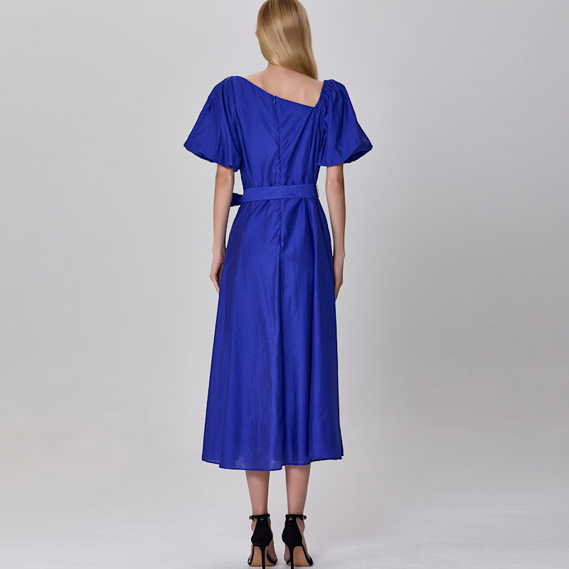 Thumbnail of Fit-And-Flare Asymmetric Collar Dress -Blue image