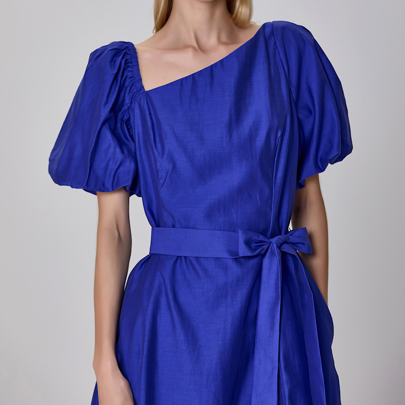 Thumbnail of Fit-And-Flare Asymmetric Collar Dress -Blue image