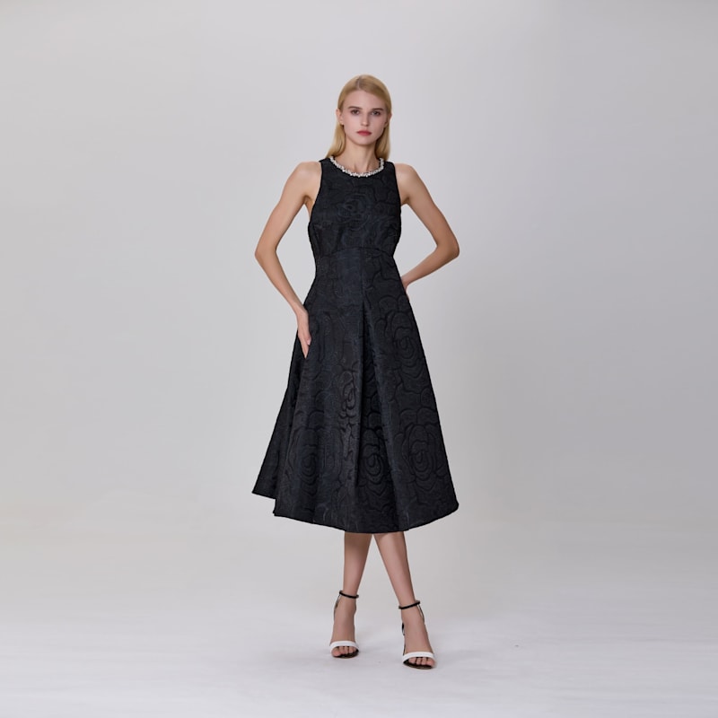 slim fit dress slacks OFF-SHOULDER FRINGE JACQUARD AND CHIFFON FLARED MAXI DRESS | CULT MIA