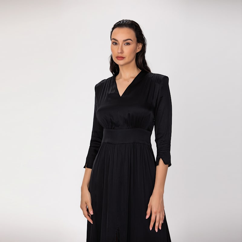 green emerald velvet dress Carnation Black Satin Maxi Dress - US 4 main image 0