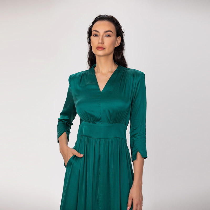 green satin fit and flare dress One Shoulder Stretch Satin Gown PT004 – Sparkly Gowns main image 0