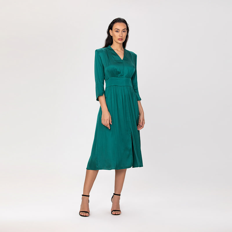 Smart And Joy Fit-and-flare Satin And Jacquard Dress - Green
