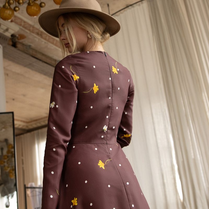 Rainsisters Fit & Flare Long Sleeve Midi Dress - Brown