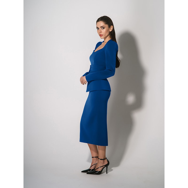 Fitted Blouse & Pencil Skirt Set - Azure Blue | Tia Dorraine