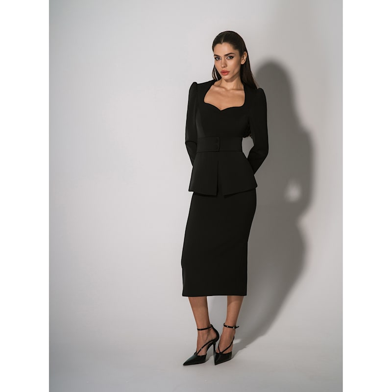 Fitted Blouse & Pencil Skirt Set - Black | Tia Dorraine | Wolf